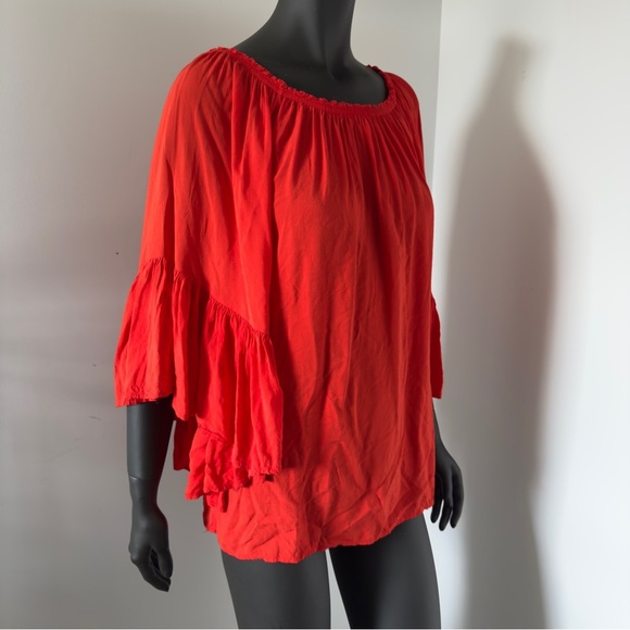 ⚪️ Elan Vibrant Red Boho Blouse with Flowy Sleeves Size M - Picture 7 of 8